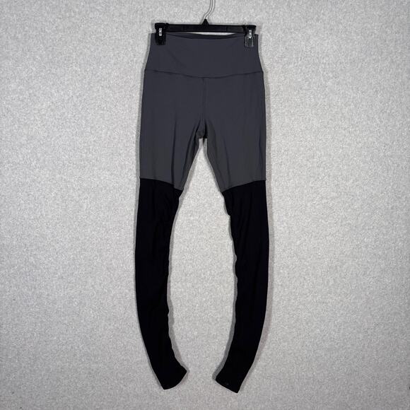 ALO Yoga Pants - Alo Yoga Goddess Leggings Medium Gray Black High Rise Ribbed Ruched Ballet Dance